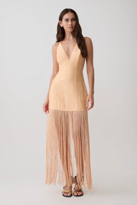 Abigail V Neck Fringe Maxi Dress Orange