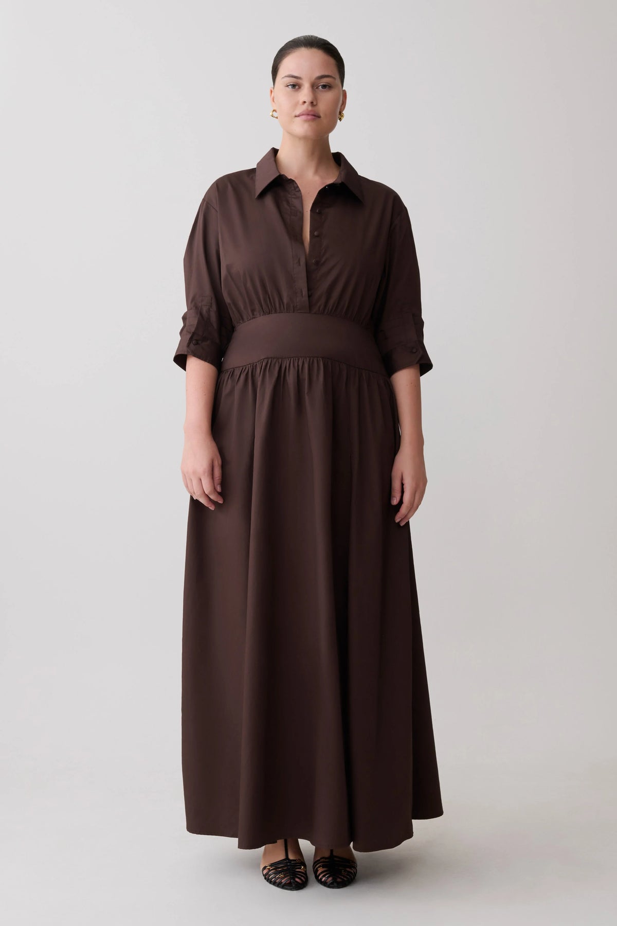 Isolde Long Sleeve Cotton Maxi Dress Dark Chocolate