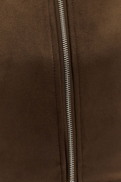 Hayes Faux Suede Collared Jacket Chocolate