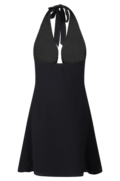 Malakhai Chiffon Halter Mini Dress Black