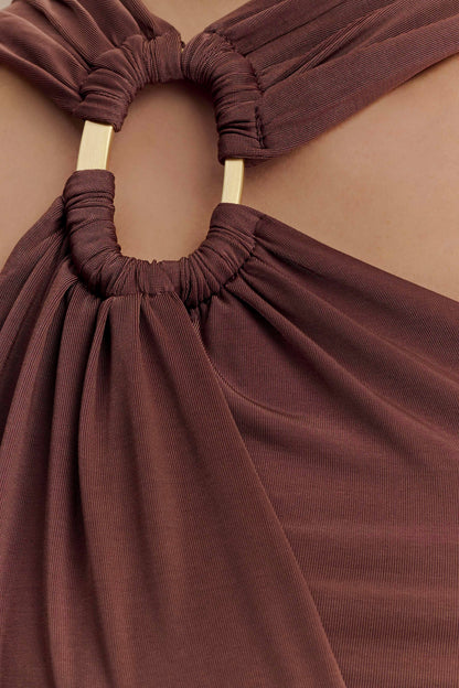 Lottie Slinky Maxi Dress With Split Chocolate