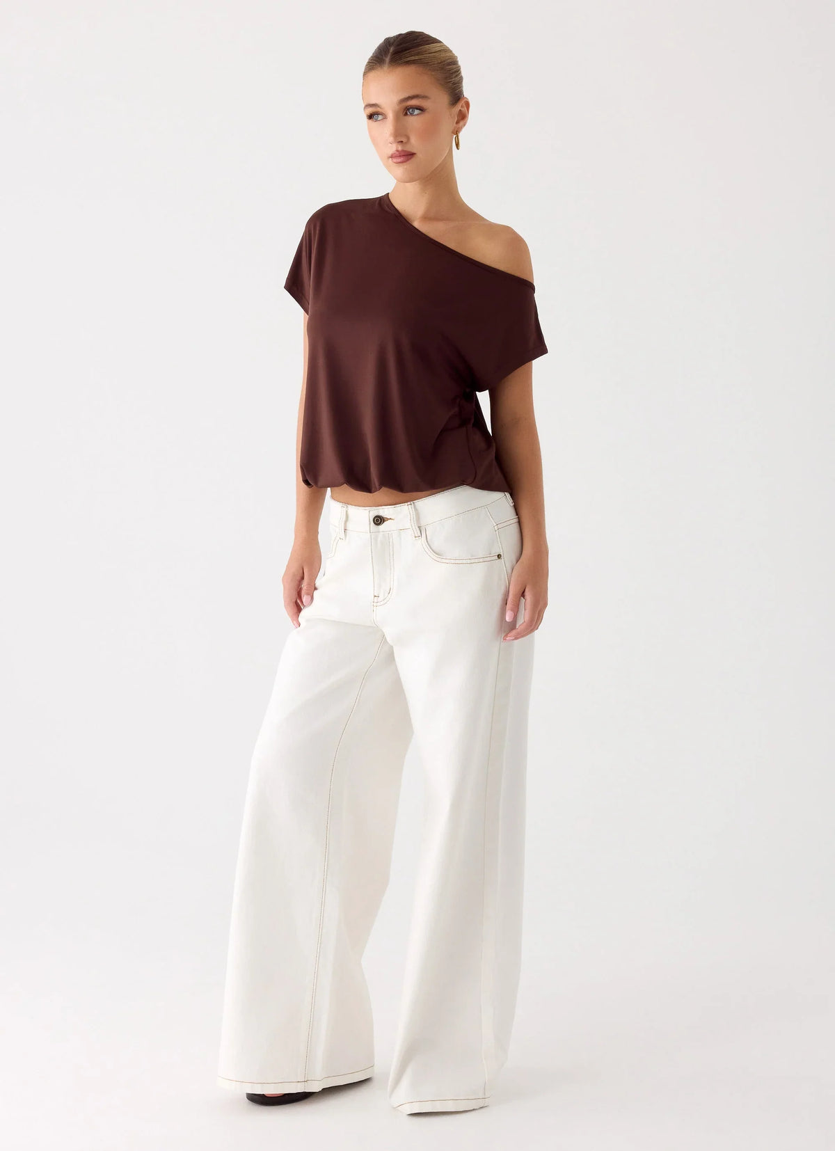 Neo Low Rise Wide Leg Denim Jeans Ivory