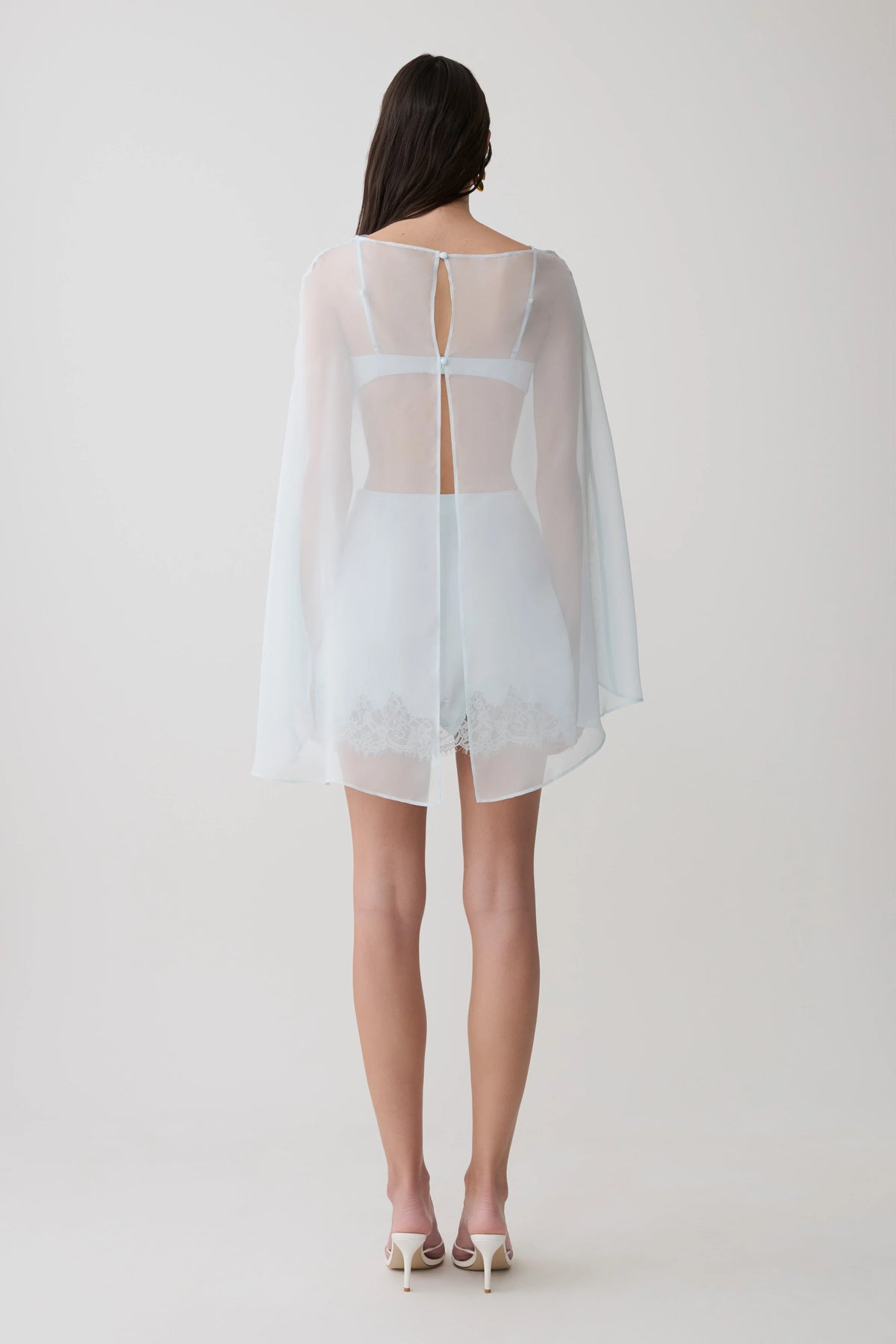 Nina Lace And Satin Mini Skirt Ice Blue