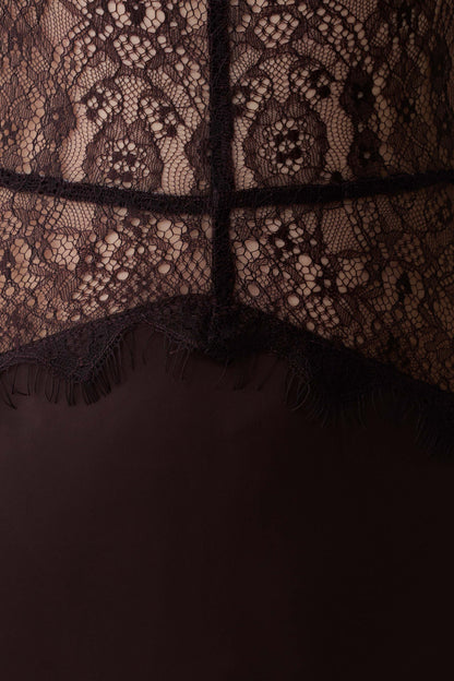 Dinah Lace And Satin Maxi Dress Chocolate