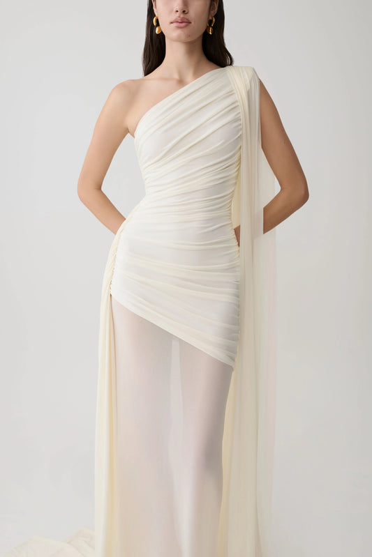 Asher Slinky One Shoulder Maxi Dress Ivory