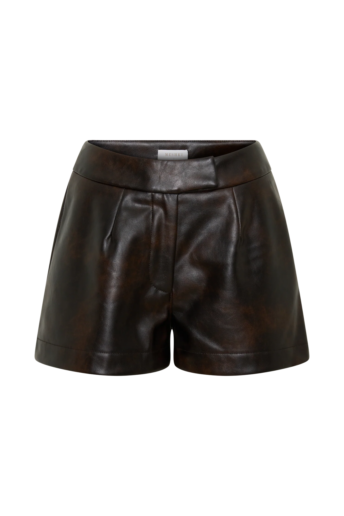 Adaline Faux Leather High Waisted Shorts Dark Chocolate