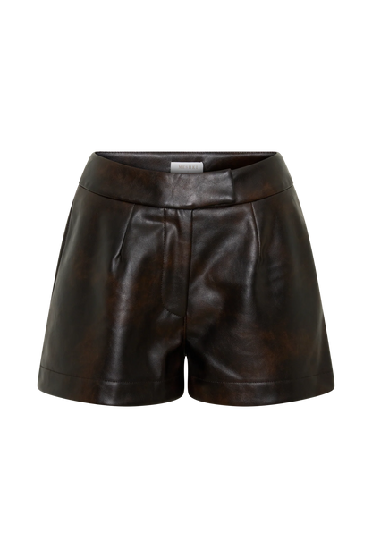 Adaline Faux Leather High Waisted Shorts Dark Chocolate