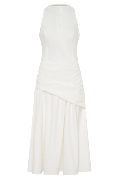 Emily Wrapped Waist Midi Dress White