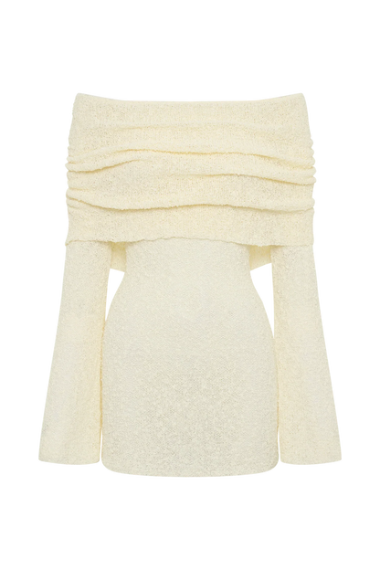 Marisol Off Shoulder Boucle Mini Dress Ivory