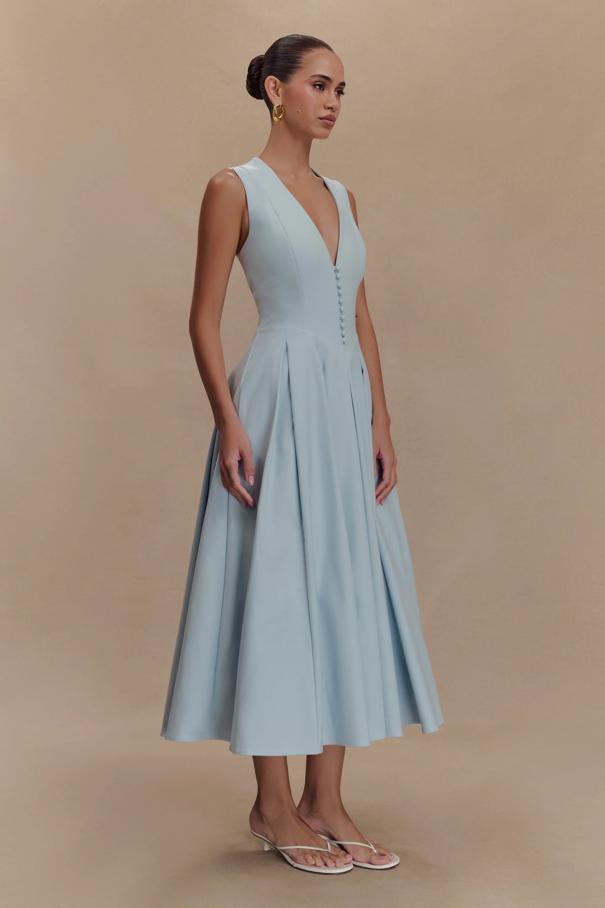 Keely Cotton Sleeveless Midi Dress Sky Blue