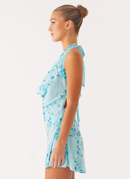 Cinzia Beaded Mini Dress Blue