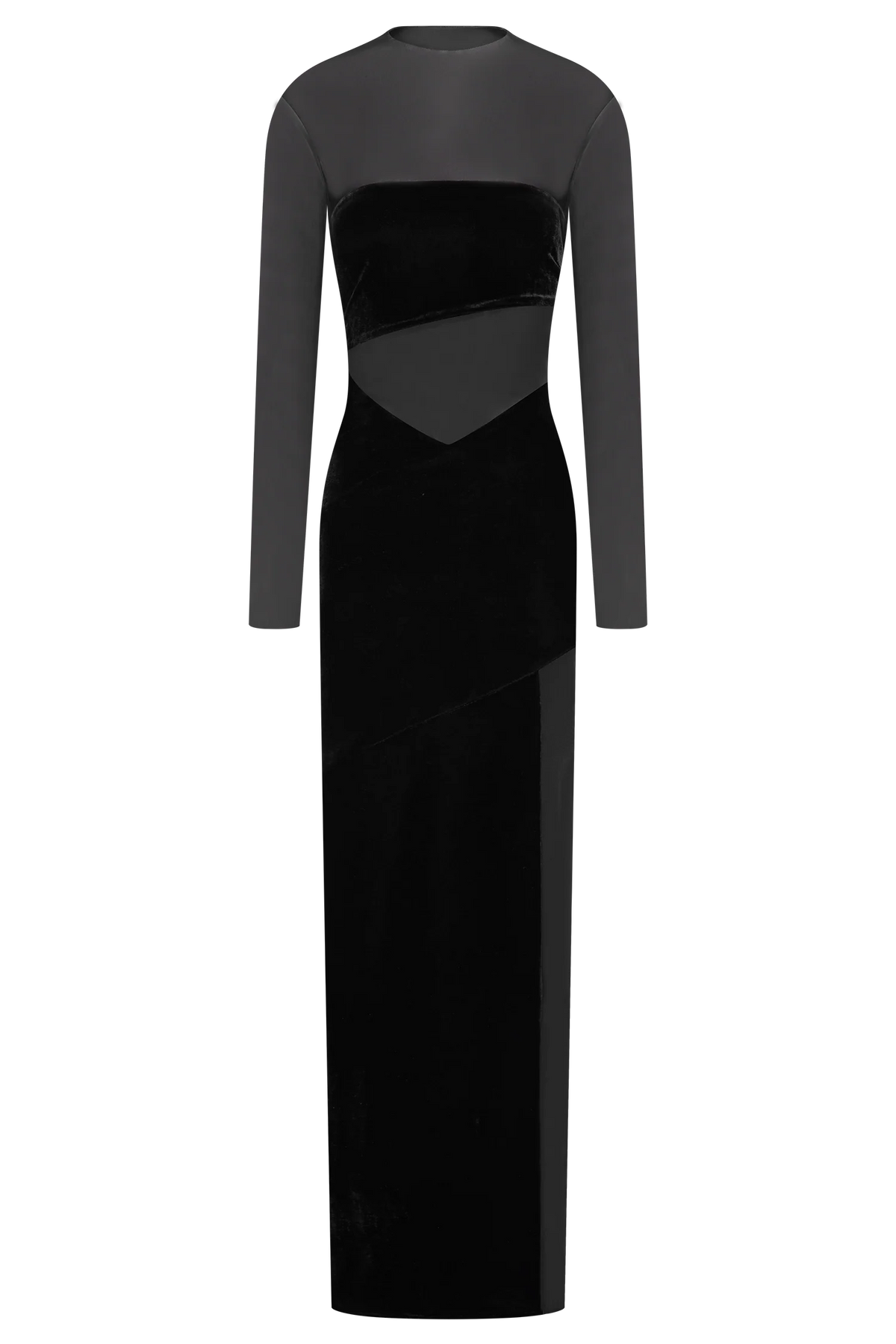 Davina Velvet And Mesh Maxi Dress Black