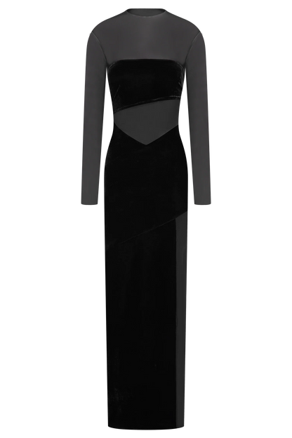 Davina Velvet And Mesh Maxi Dress Black