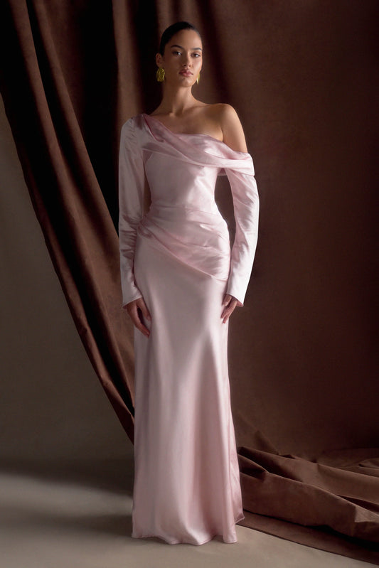 Iris Long Sleeve Satin Maxi Dress Soft Pink