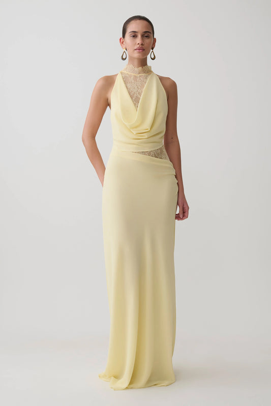 Arra Chiffon And Lace Halter Maxi Dress Lemon
