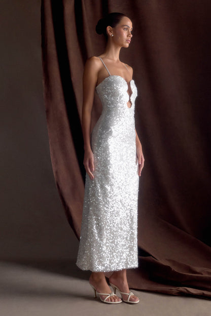 Makari Sequin Maxi Dress White