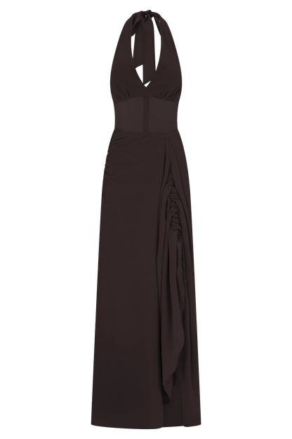 Jonna Chiffon And Mesh Maxi Dress Dark Chocolate