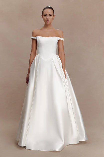 Willow Off Shoulder Satin Maxi Gown White