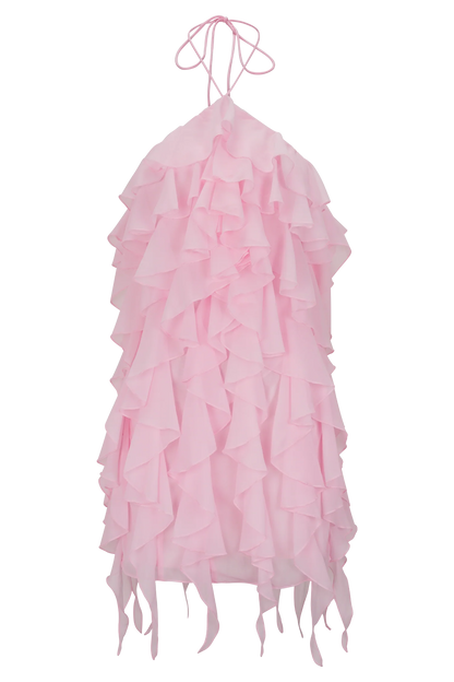 Marigold Ruffle Halter Mini Dress Powder Pink
