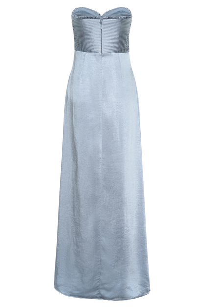 Larissa Satin Maxi Dress With Ruched Petals Frosted Blue