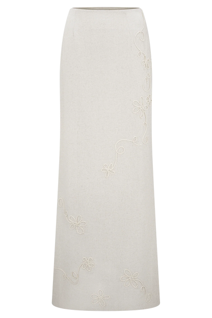 Casey Linen Embroidered Maxi Skirt Natural