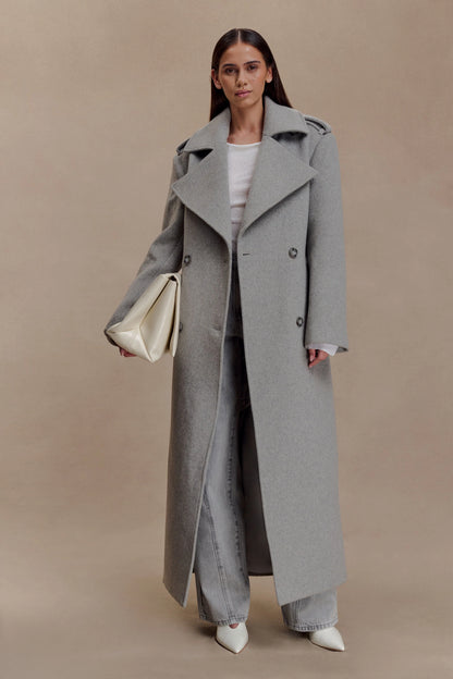 Levi Long Trench Wool Coat Grey Marle