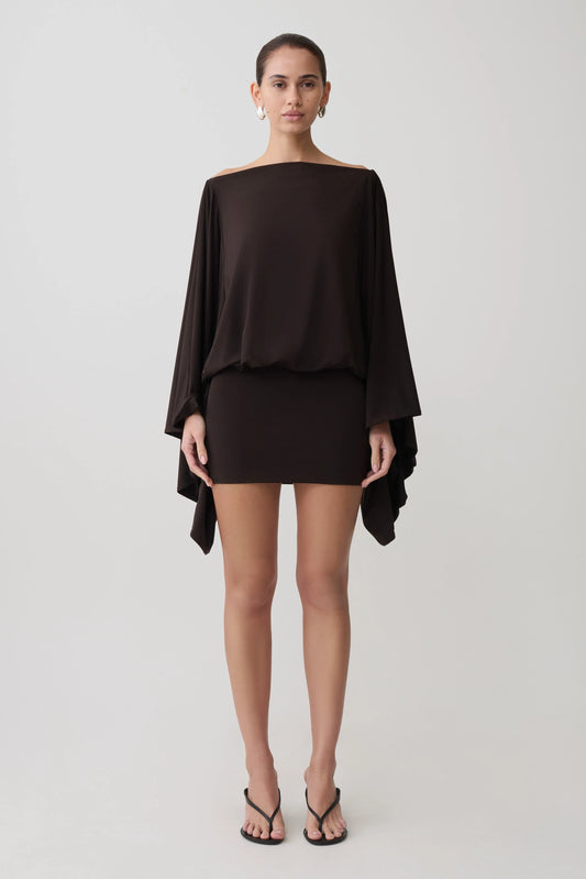 Jessy Draped Mini Dress Dark Chocolate