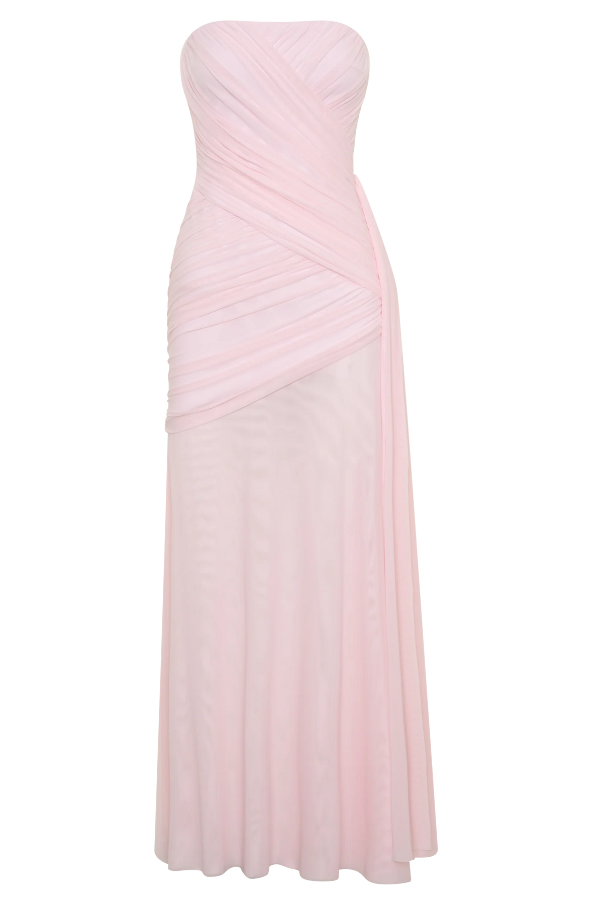 Monet Strapless Ruched Mesh Maxi Dress Ballet Pink