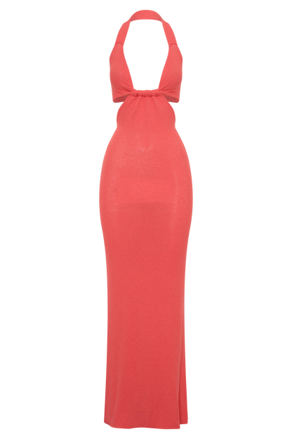 Theresea Halter Knit Maxi Dress Coral