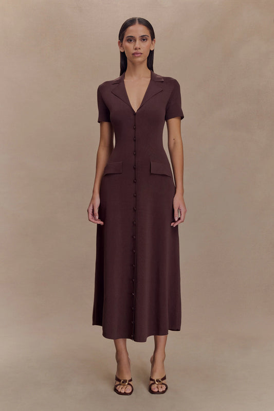 Pearson Short Sleeve Knit Midi Dress Chocolate