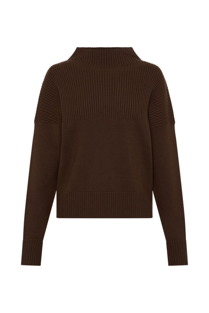 Stanley Ribbed High Neck Jumper Chocolate