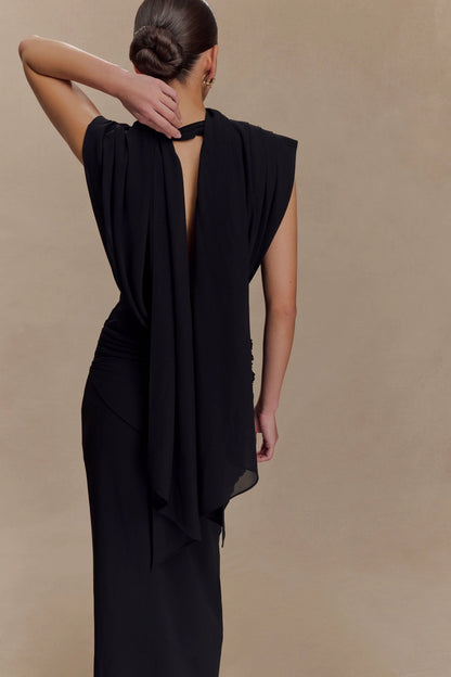 Giulia Chiffon Draped Maxi Dress Black