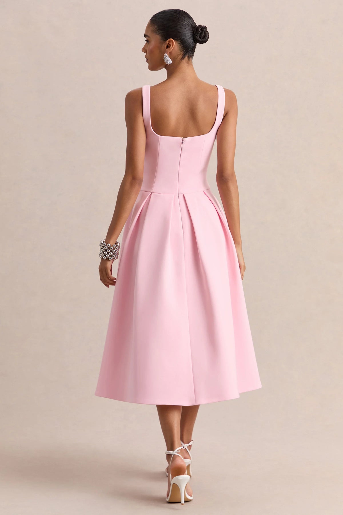 Greta Light Pink Sweetheart Neck Midi Dress
