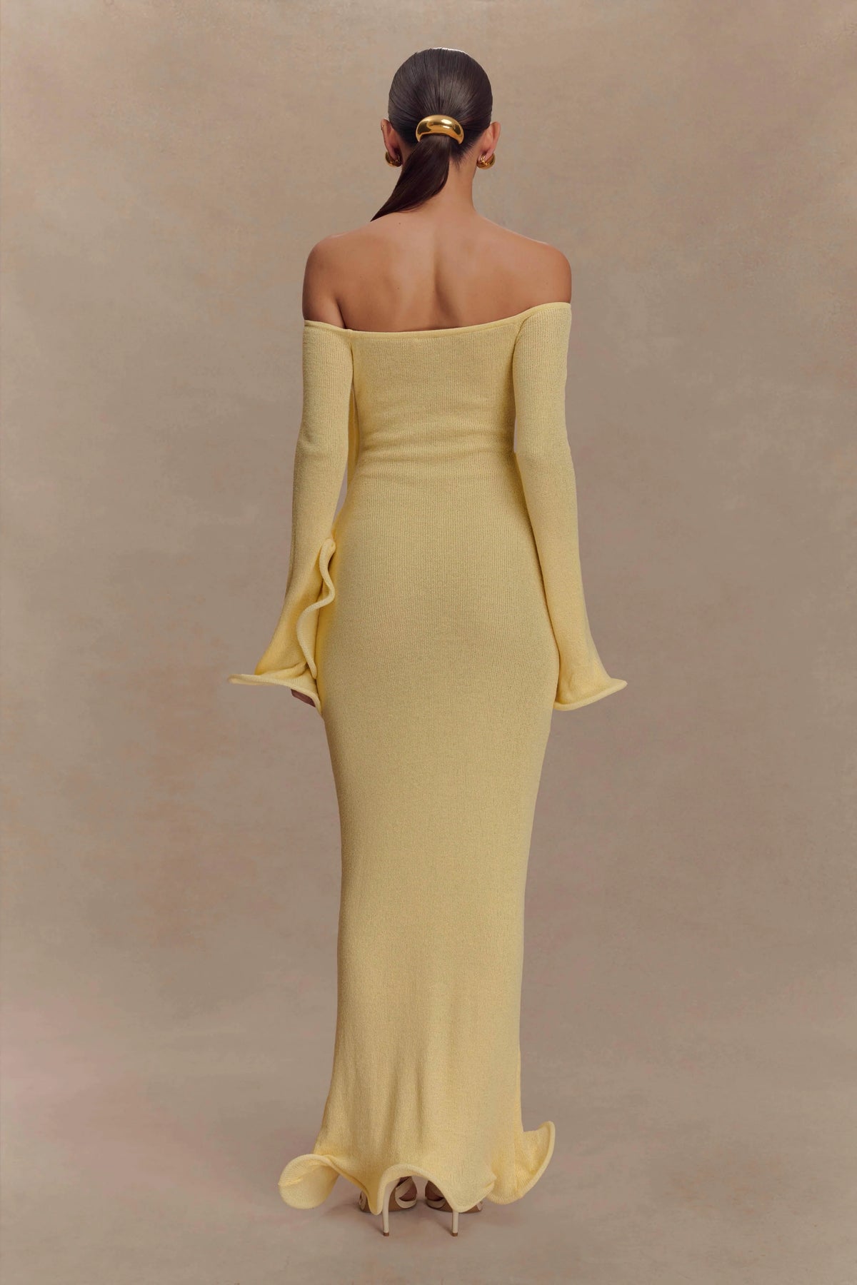 Sandrine Off Shoulder Knit Maxi Dress Lemon