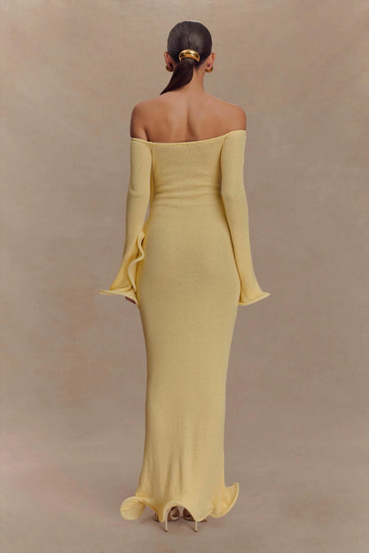 Sandrine Off Shoulder Knit Maxi Dress Lemon