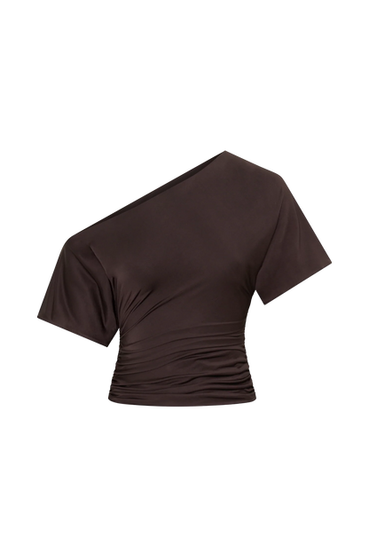 Luu Off Shoulder Slinky Top Dark Chocolate