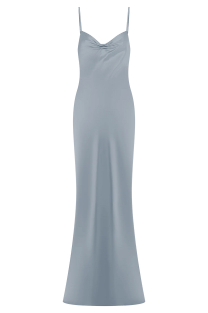 Lilly Sweetheart Satin Maxi Dress Frosted Blue