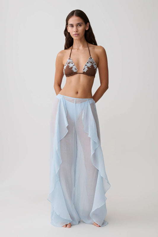 Kai Sheer Draped Ruffle Pant Pale Blue