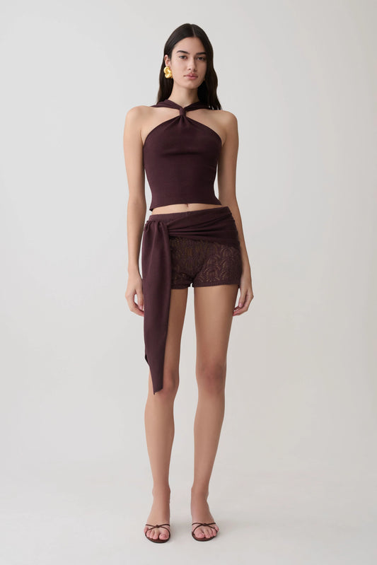 Liora Crochet Shorts With Knit Overlay Chocolate