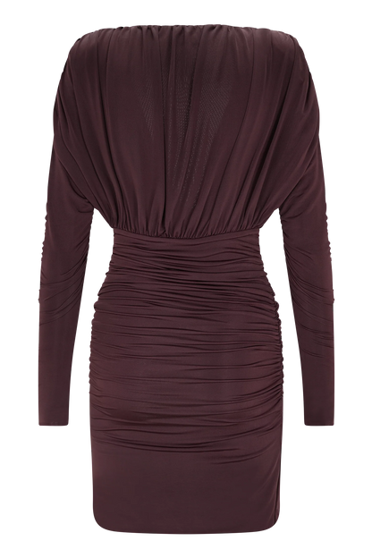 Hayden Long Sleeve Plunge Mini Dress Burgundy