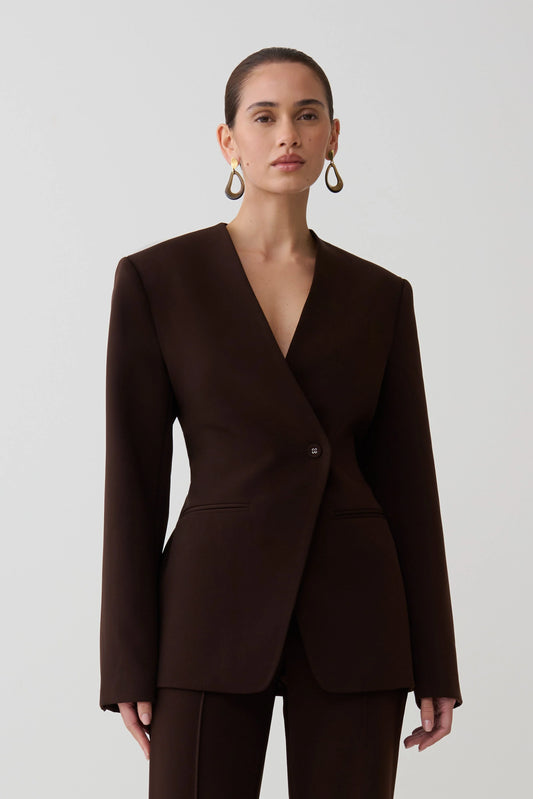 Darcie Drop Shoulder Suiting Blazer Dark Chocolate