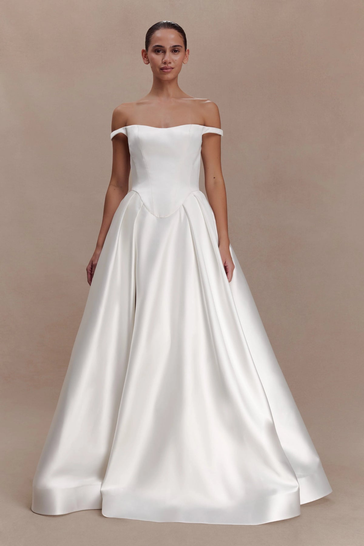 Willow Off Shoulder Satin Maxi Gown White