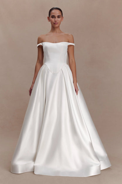 Willow Off Shoulder Satin Maxi Gown White