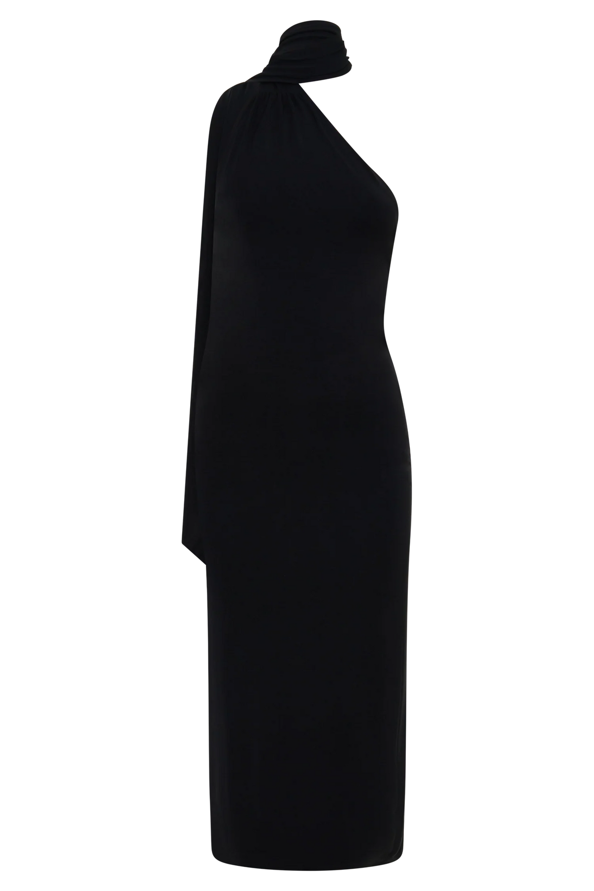 Jemma One Shoulder Tie Midi Dress Black