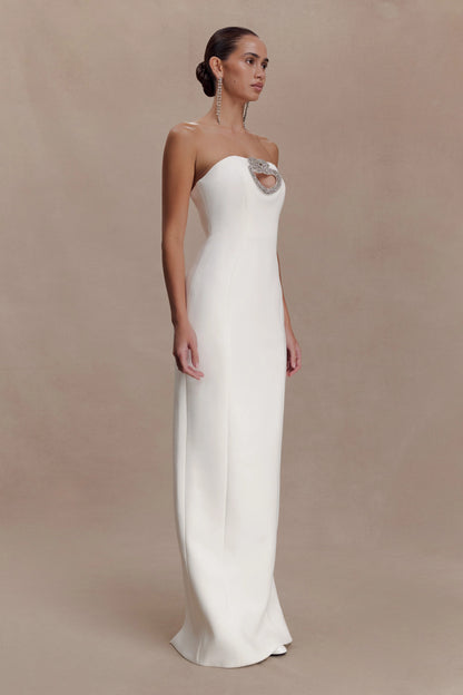 Hilda Embellished Strapless Maxi Dress White