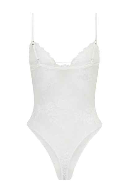 Jasper Sheer Plunge Lace Bodysuit Ivory
