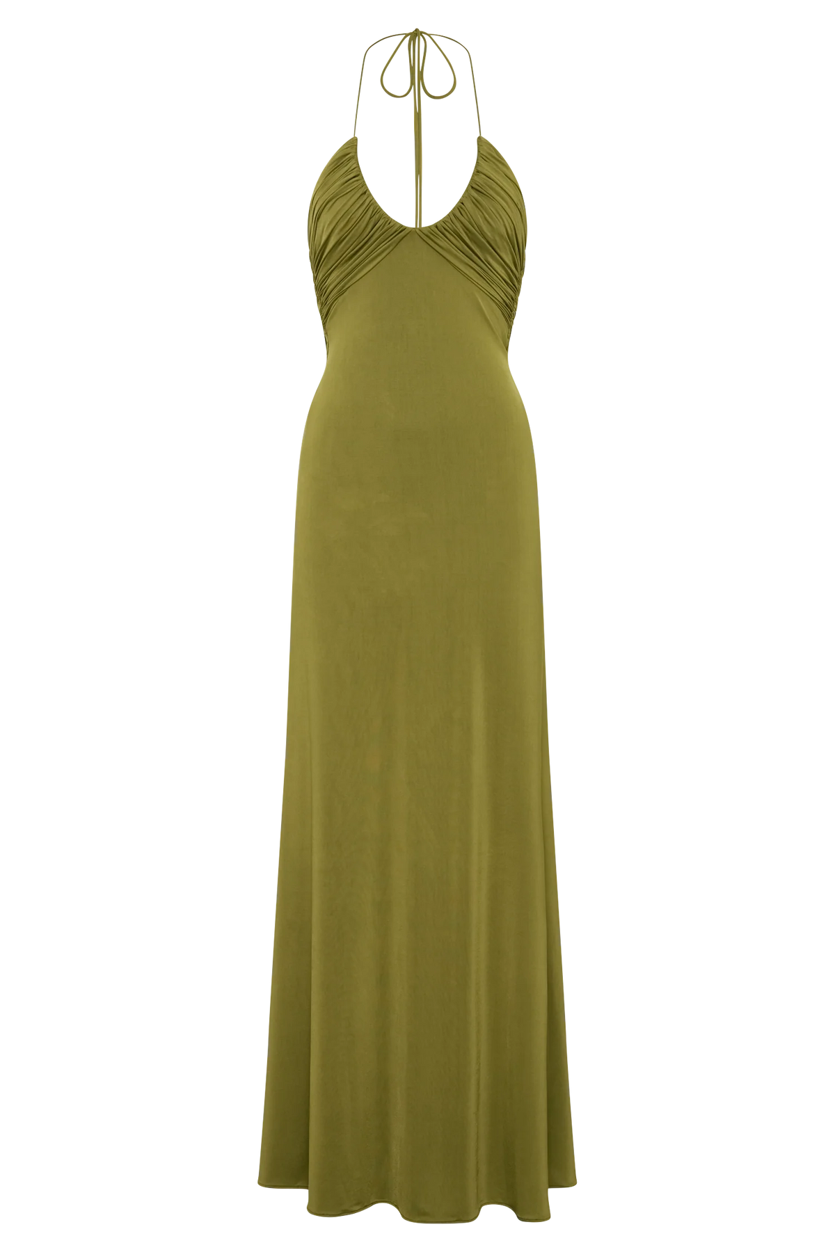 Maely Gathered Slinky Maxi Dress Olive