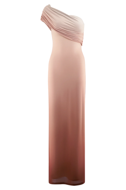 Cassandra Off Shoulder Slinky Maxi Dress Neutral Ombre