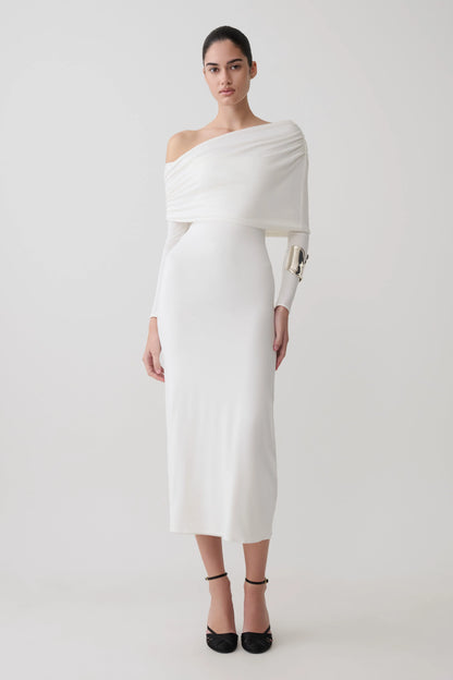Corinna Modal One Shoulder Midi Dress White
