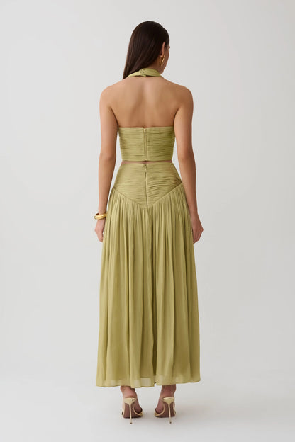 Makena Gathered V Neck Top Green